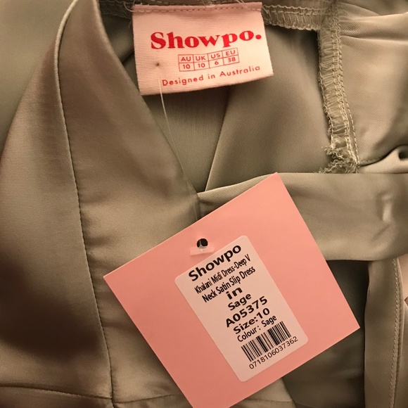 NWT SHOWPO SAGE DEEP V NECK SATIN SLIP DRESS - Picture 5 of 10